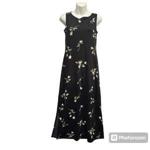 Jalate Maxi dress in black with floral bud pattern. Size small